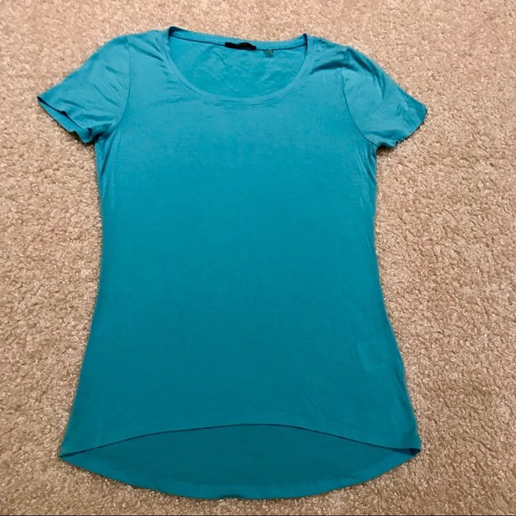 Knit short sleeve tee top aqua blue, M, scoop neck - Picture 1 of 4